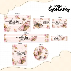 Volta as Aulas Etiqueta Escolar Borboletas