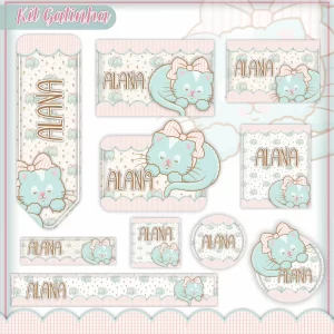 Volta às Aulas Etiqueta Escolar Gatinha para imprimir – etiquetas escolares personalizadas com gatinhas fofas.