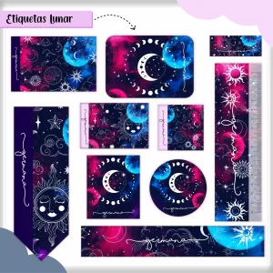 Arquivo Volta às Aulas Etiqueta Escolar Lua – etiquetas escolares com temas da lua e céu noturno para personalizar materiais com criatividade e estilo.