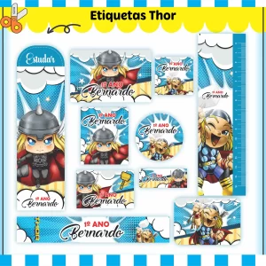 Volta às Aulas Etiqueta Escolar Thor para imprimir – etiquetas escolares personalizadas com o super-herói Thor.