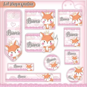 Volta às Aulas Etiqueta Escolar de Raposa – etiquetas escolares personalizadas com tema de raposas fofas e divertidas.