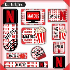 Volta às Aulas Etiqueta Netflix – etiquetas escolares inspiradas na Netflix para personalizar materiais com estilo moderno e criativo.