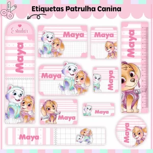Volta às Aulas Etiqueta Skye e Everest – etiquetas escolares com as personagens Skye e Everest da Patrulha Canina para personalizar materiais com diversão.