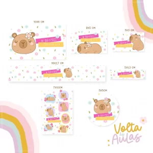 Etiqueta Escolar Capivara para imprimir – etiquetas escolares para material personalizadas com tema de capivara em Studio e PNG.