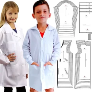 Molde digital de jaleco infantil para imprimir, modelagem pronta para costura de vestuário.