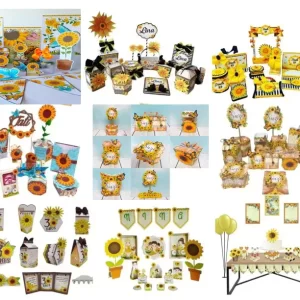 Nove kits digitais tema Girassol em arquivo de corte para impressão.