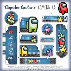 Arquivo Etiqueta Escolar Among Us para imprimir – etiquetas escolares para material personalizadas com tema Among Us.