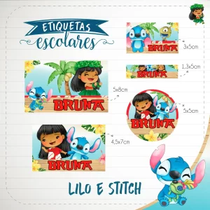 Arquivo Etiqueta Escolar Lilo e Stitch para imprimir – etiquetas escolares personalizadas com tema Lilo e Stitch.