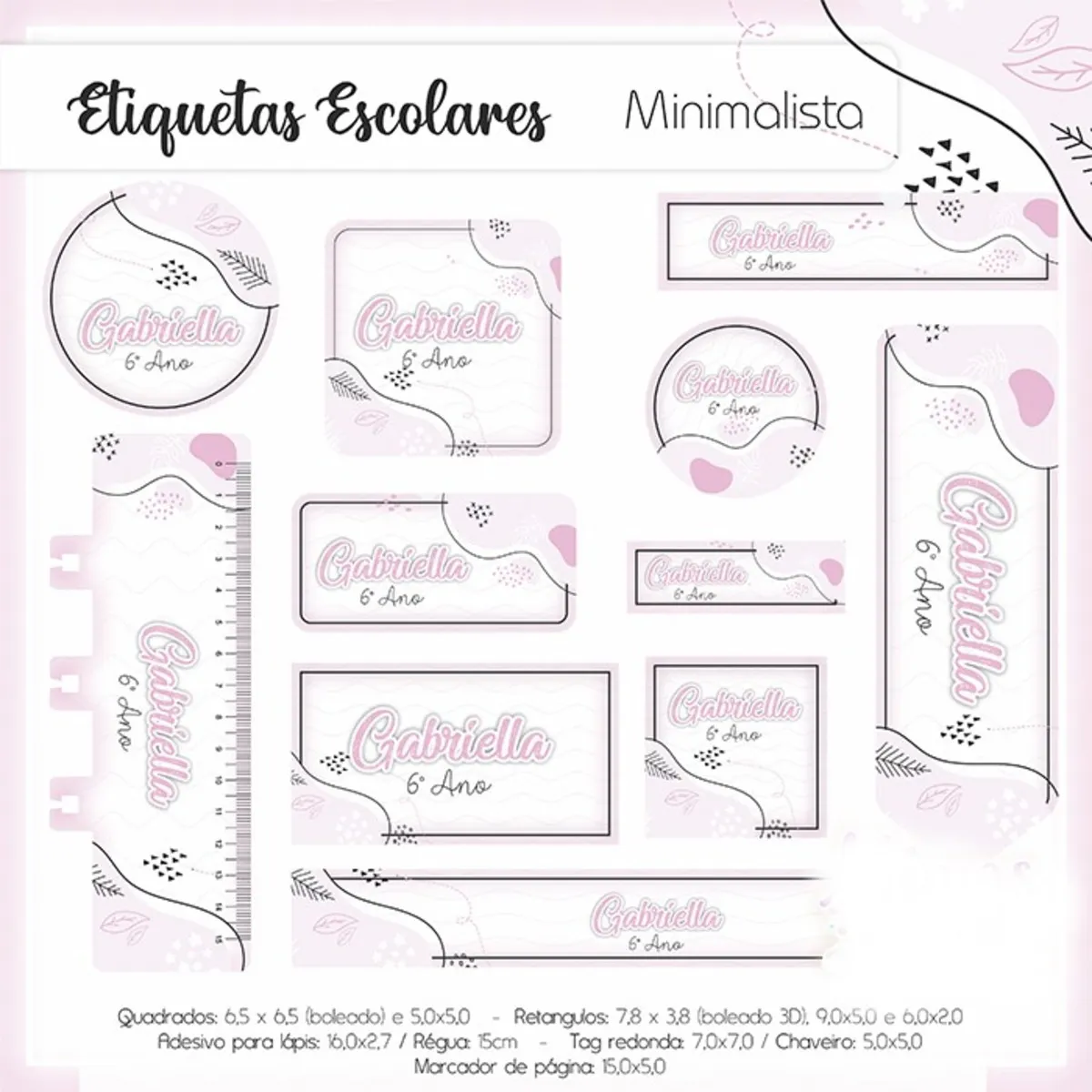 Arquivo Etiqueta Escolar Minimalista para imprimir – etiquetas escolares para material personalizadas com estilo minimalista.