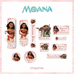 Arquivo Etiqueta Escolar Moana para imprimir PNG e PDF – etiquetas escolares para material personalizadas com tema Moana.