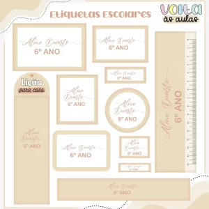 Arquivo Etiqueta Escolar Neutro Bege para imprimir – etiquetas escolares personalizadas com tema neutro em tom bege.
