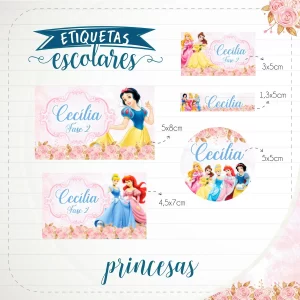 Arquivo Etiqueta Escolar Princesas Disney para imprimir – etiquetas escolares personalizadas com tema das princesas Disney.