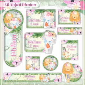 Arquivo Etiqueta Escolar Safari Menina para imprimir – etiquetas escolares para material personalizadas com tema Safari Menina.