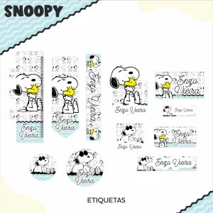 Arquivo Etiqueta Escolar Snoopy para imprimir PNG e PDF – etiquetas escolares para material personalizadas com tema Snoopy.