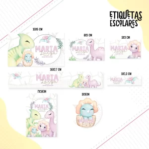 Arquivo Etiqueta Personalizada Dinossauro para imprimir – etiquetas escolares para material personalizadas com tema dinossauro.