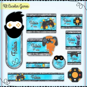 Arquivo Etiquetas Escolares Game para imprimir – etiquetas escolares personalizadas com tema gamer.