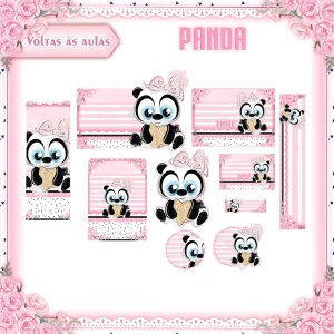 Arquivo Etiquetas Escolares Panda Rosa para imprimir – etiquetas escolares personalizadas com tema fofo de panda rosa.