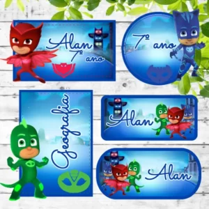 Arquivo Etiquetas Escolares PJ Masks para imprimir – etiquetas escolares personalizadas com tema PJ Masks.