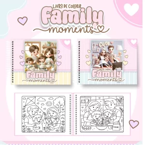 Livro de colorir Family Moments em PDF, momentos em família para imprimir