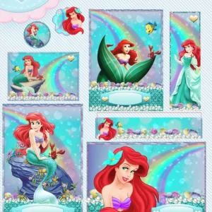 Etiqueta Escolar Ariel para imprimir – etiquetas escolares personalizadas com tema da Pequena Sereia em Studio e PDF.
