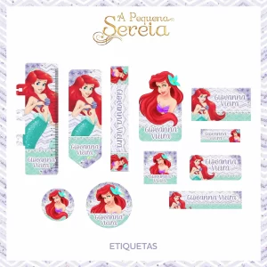 Etiqueta Escolar Ariel para imprimir PNG – etiquetas escolares para material personalizadas com tema Ariel.