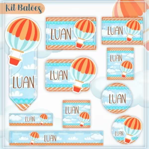 Etiqueta Escolar Balão DXF, PNG e PDF para imprimir – etiquetas escolares para material personalizadas com tema Balão.