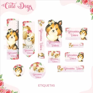 Etiqueta Escolar Cachorrinho para imprimir – etiquetas escolares personalizadas com tema de cachorrinho em PNG e PDF.