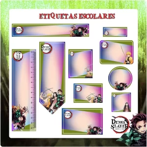 Etiqueta Escolar Demon Slayer Silhouette Studio para imprimir – etiquetas escolares para material personalizadas com tema Demon Slayer.