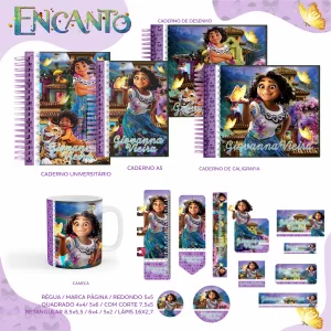 Etiqueta Escolar Encanto Disney para imprimir PNG e PDF – etiquetas escolares para material personalizadas com tema Encanto Disney.