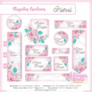 Etiqueta Escolar Floral para imprimir – etiquetas escolares personalizadas com tema floral em Studio e PDF.