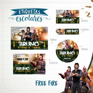 Etiqueta Escolar Free Fire para imprimir – etiquetas escolares personalizadas com tema Free Fire em Studio e PDF.