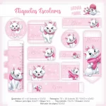 Etiqueta Escolar Gata Marie Studio e Pdf