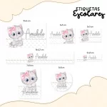 Etiqueta Escolar Gatinho Studio, Png e Pdf