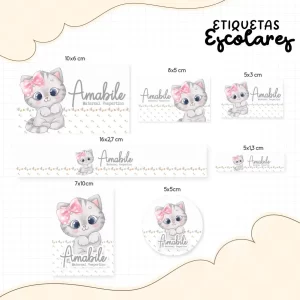 Etiqueta Escolar Gatinho para imprimir – etiquetas escolares personalizadas com tema de gatinho em Studio, PNG e PDF.