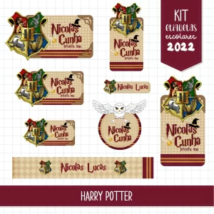 Etiqueta Escolar Harry Potter para imprimir Studio e PNG – etiquetas escolares para material personalizadas com tema Harry Potter.