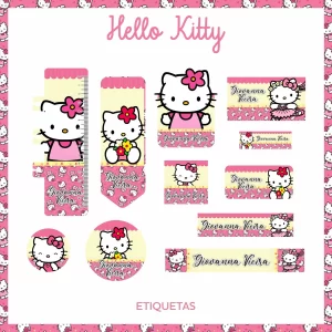 Etiqueta Escolar Hello Kitty para imprimir PNG e PDF – etiquetas escolares para material personalizadas com tema Hello Kitty.