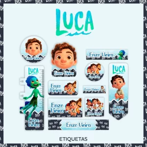 Etiqueta Escolar Luca Disney para imprimir PNG e PDF – etiquetas escolares para material personalizadas com tema Luca Disney.