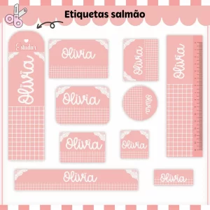 Etiqueta Escolar Neutro Salmão para imprimir – etiquetas escolares personalizadas em tons neutros salmão.