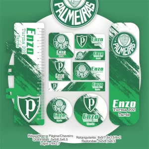Etiqueta Escolar Palmeiras para imprimir PDF e PNG – etiquetas escolares para material personalizadas com tema Palmeiras.