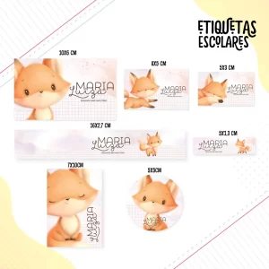 Etiqueta Escolar Raposinha Studio, PNG e DXF para imprimir – etiquetas escolares para material personalizadas com tema raposinha.