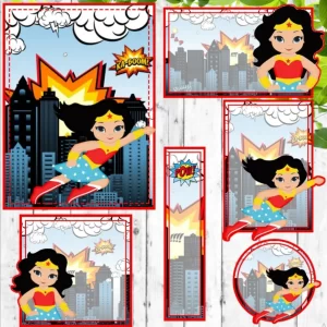 Etiqueta Mulher Maravilha Silhouette Studio para imprimir – etiquetas escolares para material personalizadas com tema Mulher Maravilha.