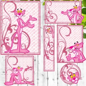 Etiqueta Pantera Cor de Rosa Silhouette Studio para imprimir – etiquetas escolares para material personalizadas com tema Pantera Rosa.