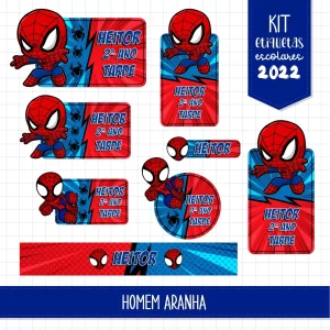 Etiqueta de Caderno Homem-Aranha para imprimir – etiquetas escolares para material personalizadas com tema Homem-Aranha.