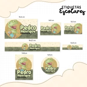 Etiqueta para Material Escolar Dinossauro para imprimir – etiquetas escolares para material personalizadas com tema Dinossauro.