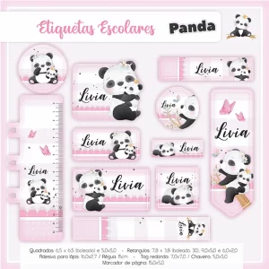 Etiquetas Escolares Panda para imprimir – etiquetas escolares personalizadas com tema de pandas fofos.