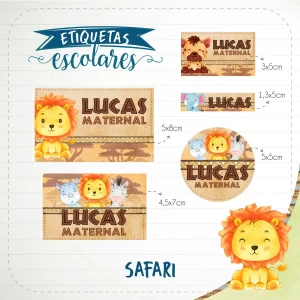Etiquetas Escolares Personalizadas Safari para imprimir – etiquetas escolares com tema de animais da selva.