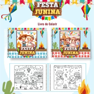 Livro para colorir Festa Junina em PDF, desenhos de quadrilha e arraial para imprimir