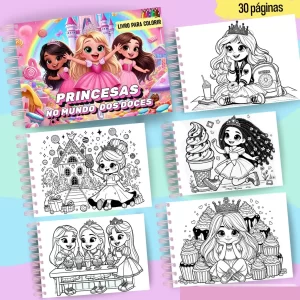 Livro de colorir princesas em PDF para imprimir, desenhos de realeza encantada