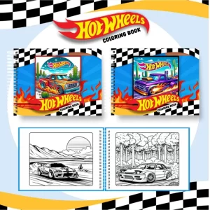 Livro de colorir Hot Wheels para imprimir com carros radicais e pistas de corrida