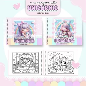 Livro de colorir Menina e Unicórnio para imprimir em PDF
